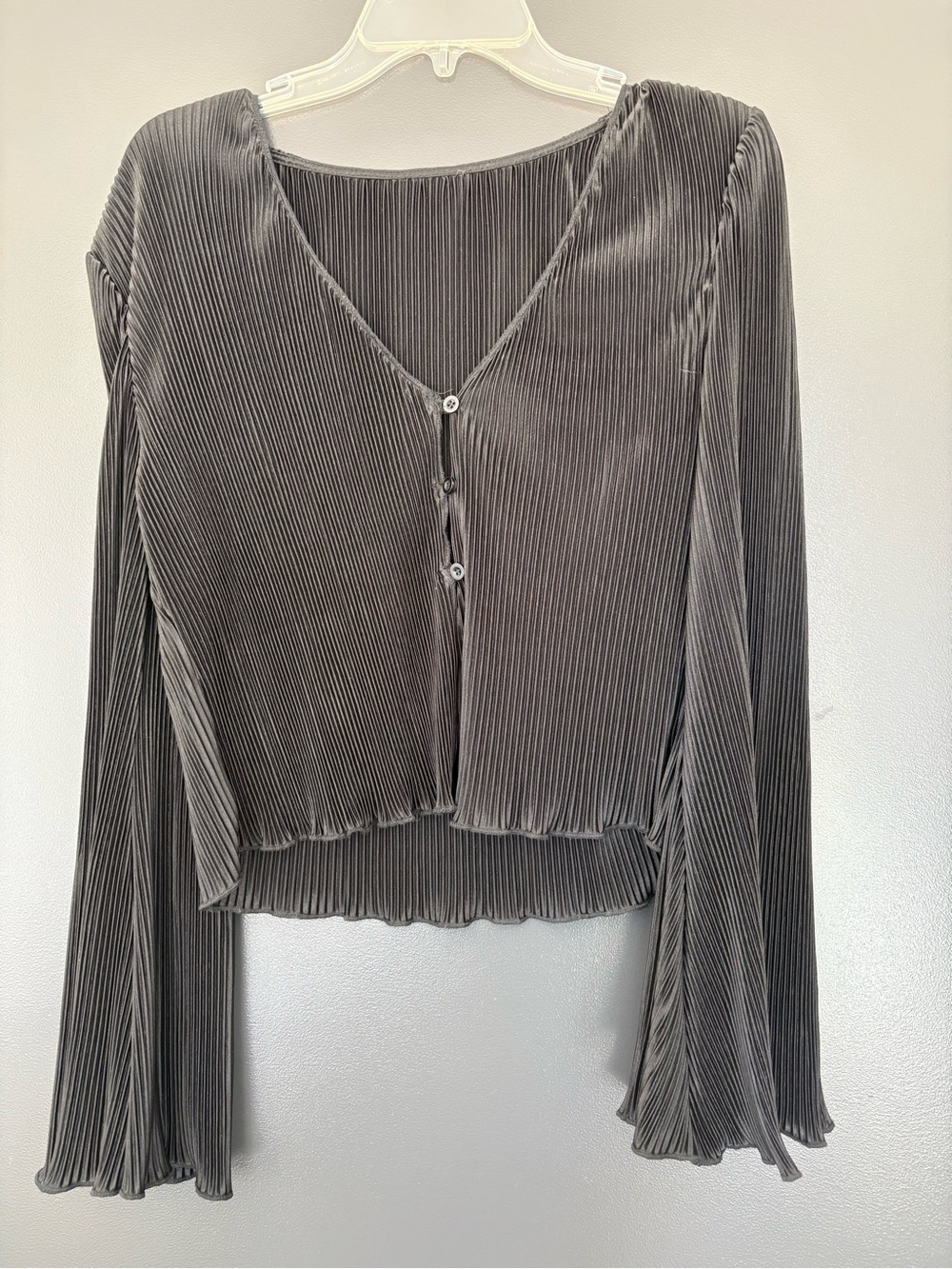 Pleated V-Neck Button Front Women's Top